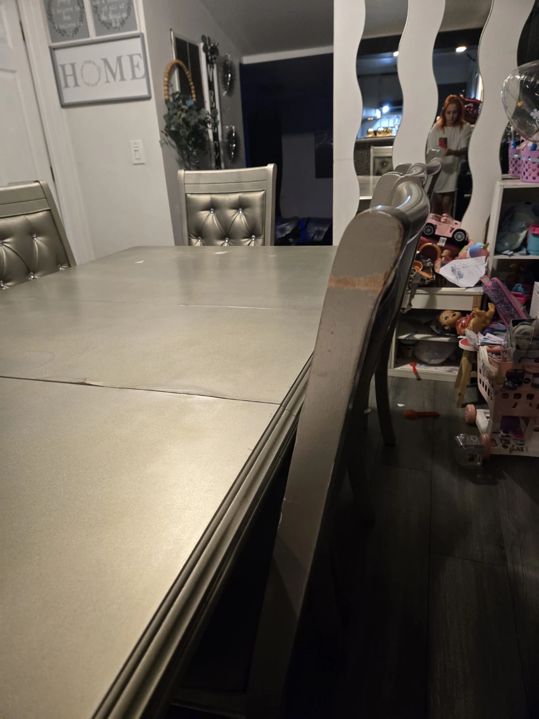 Damaged Silver Dining Table Set with Chairs - photo 5