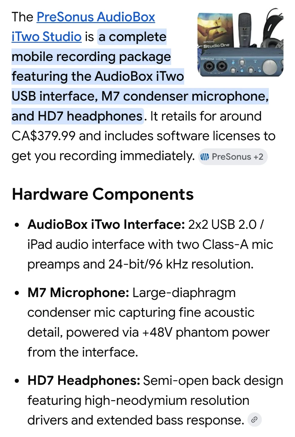 New retail $380 PreSonus AudioBox iTwo Studio Recording Package - photo 3