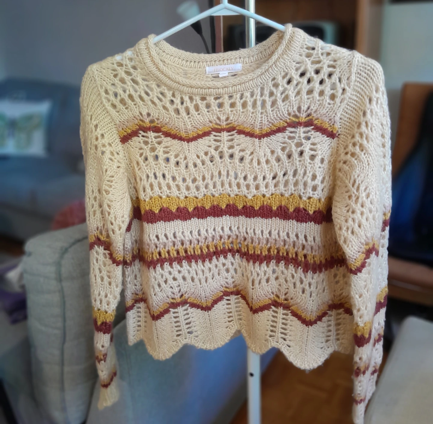 Cream Crochet Open Knit Sweater