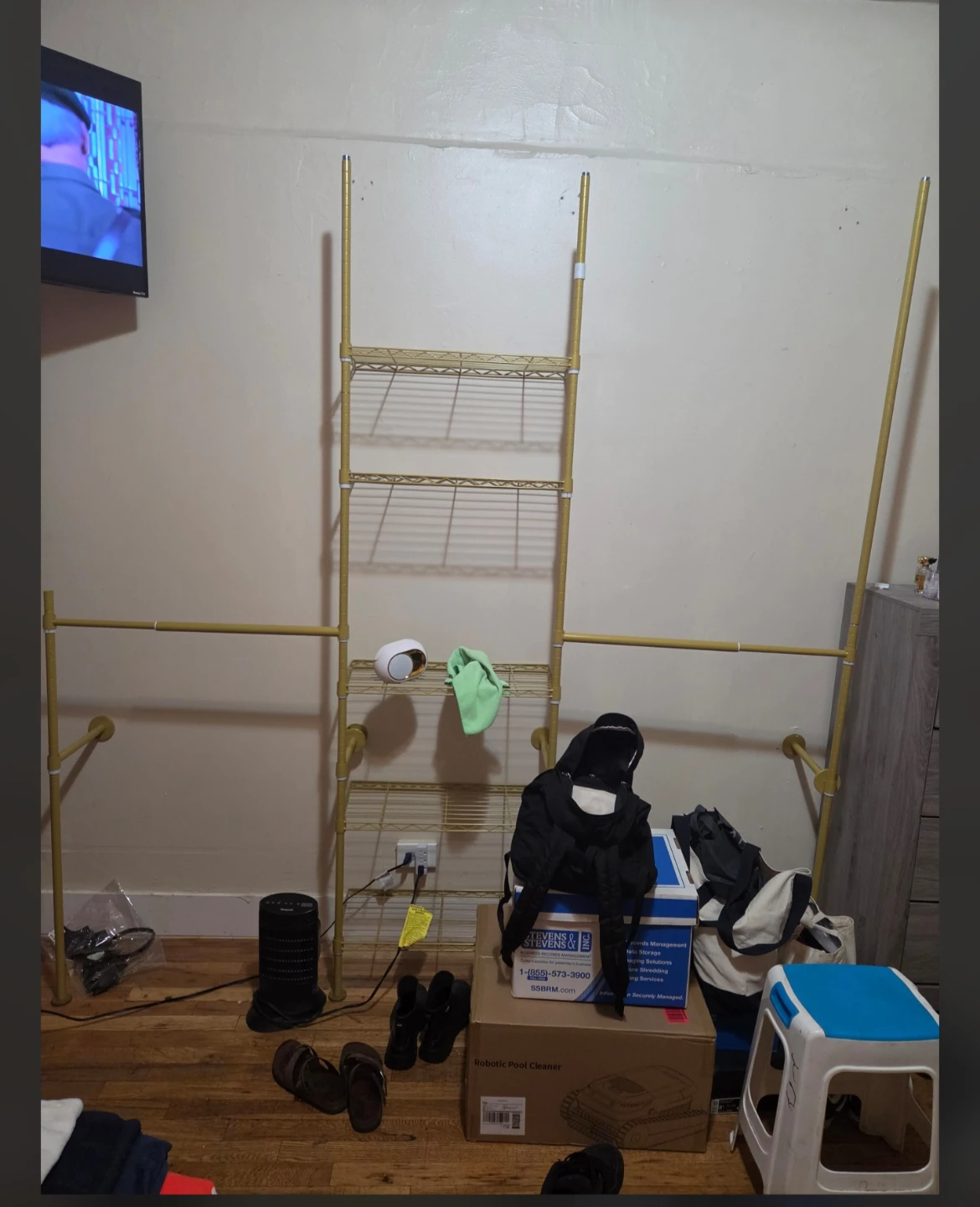 Gold Metal Garment Rack with Shelving - photo 2
