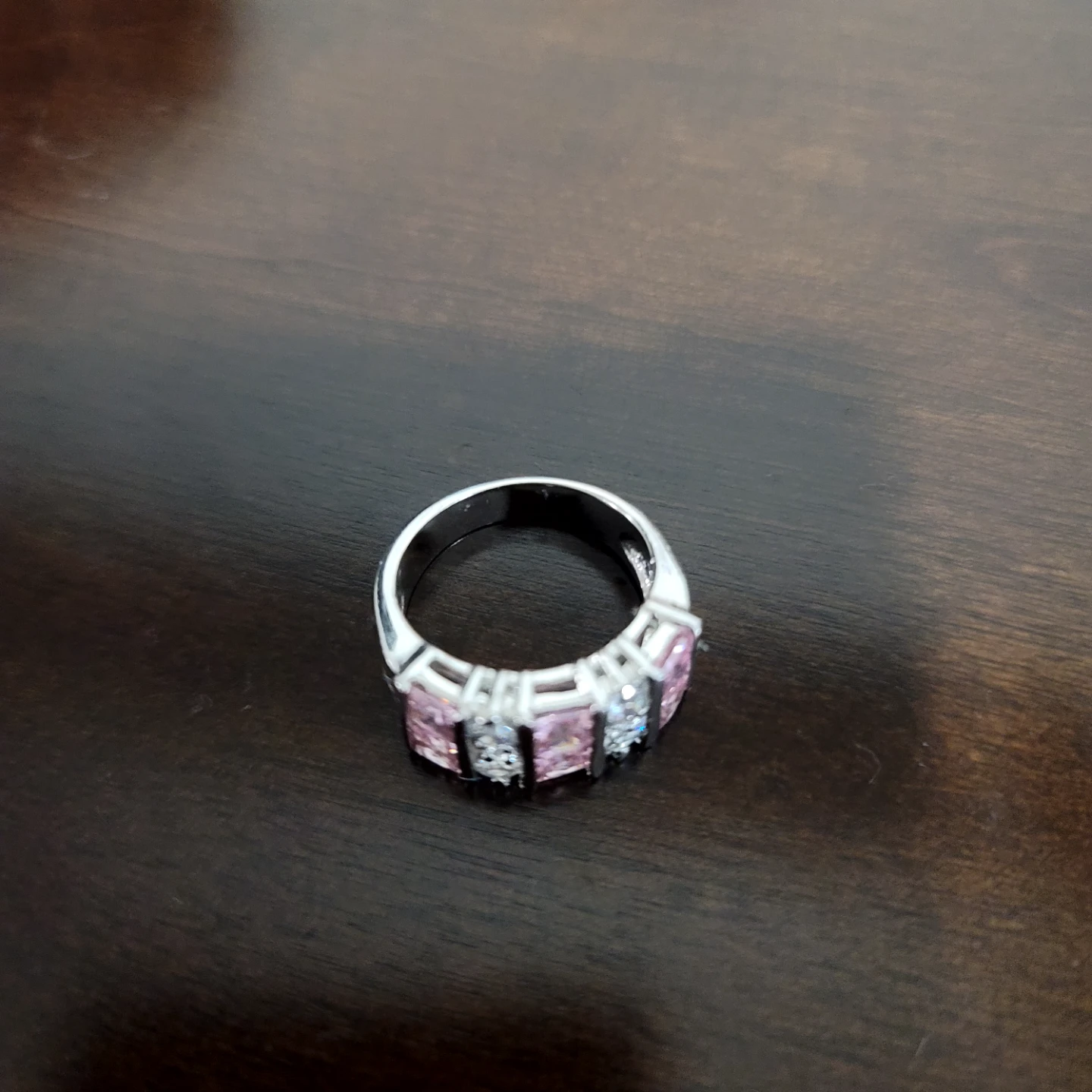 Silver-tone ring with pink and clear stones - photo 2