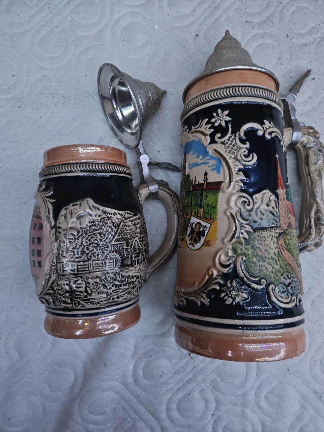 Authetic Antique Vintage Ceramic Beer Stein with Pewter Lid