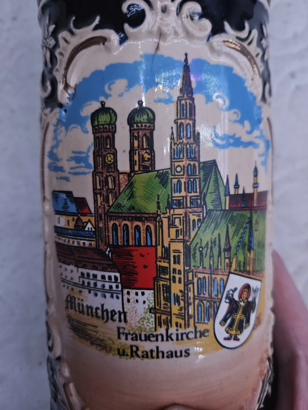 Authetic Antique Vintage Ceramic Beer Stein with Pewter Lid - photo 2