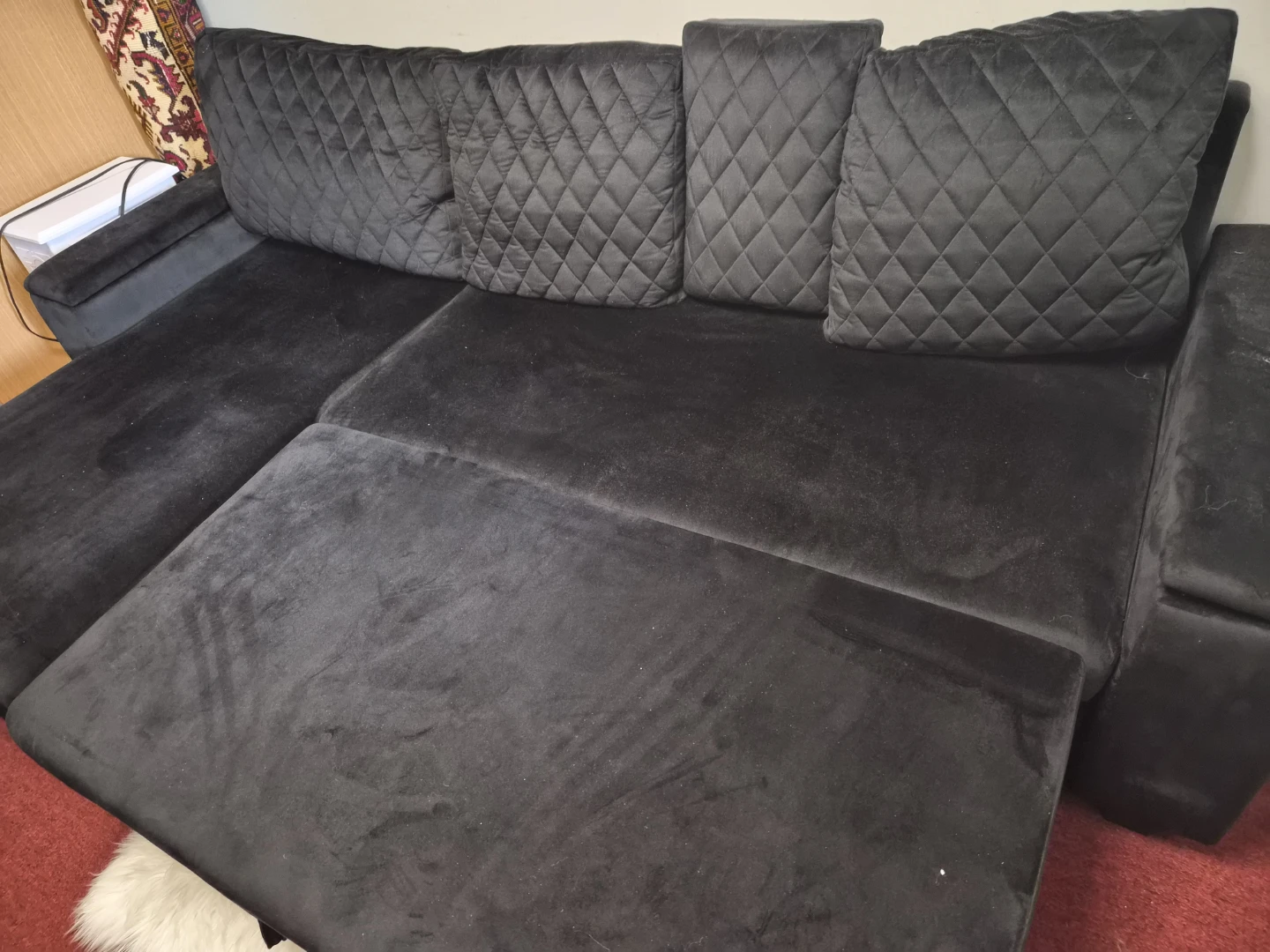 Black Velvet Sectional Sofa with Storage and Cup Holders - photo 4