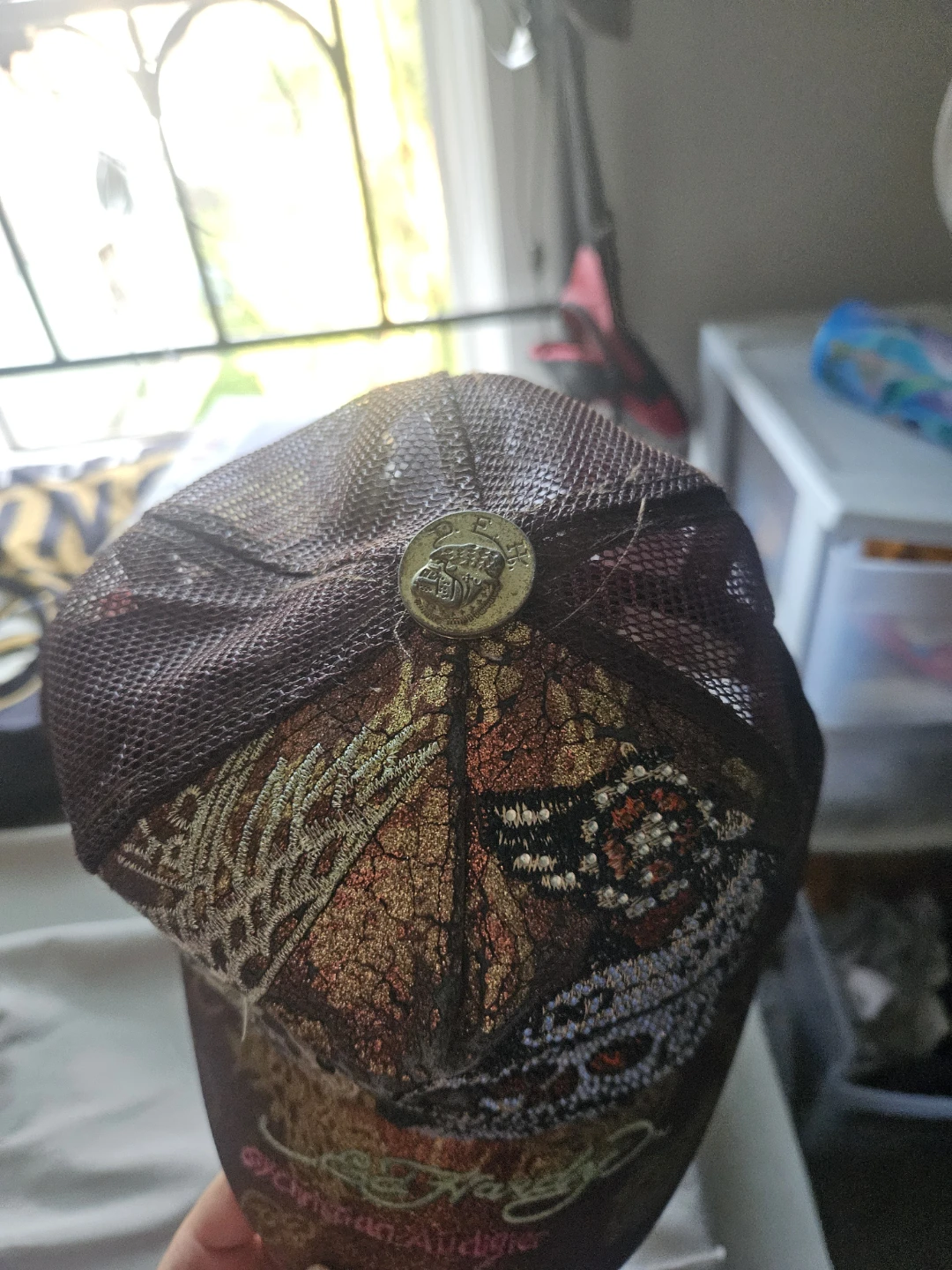 Ed Hardy Christian Audigier Rhinestone Skull Trucker Hat - photo 4