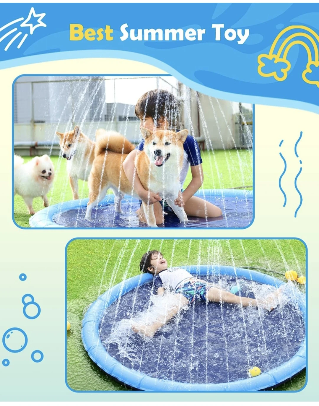 Peteast Splash Pad for Dogs & Kids - 67 Inch Blue - photo 5