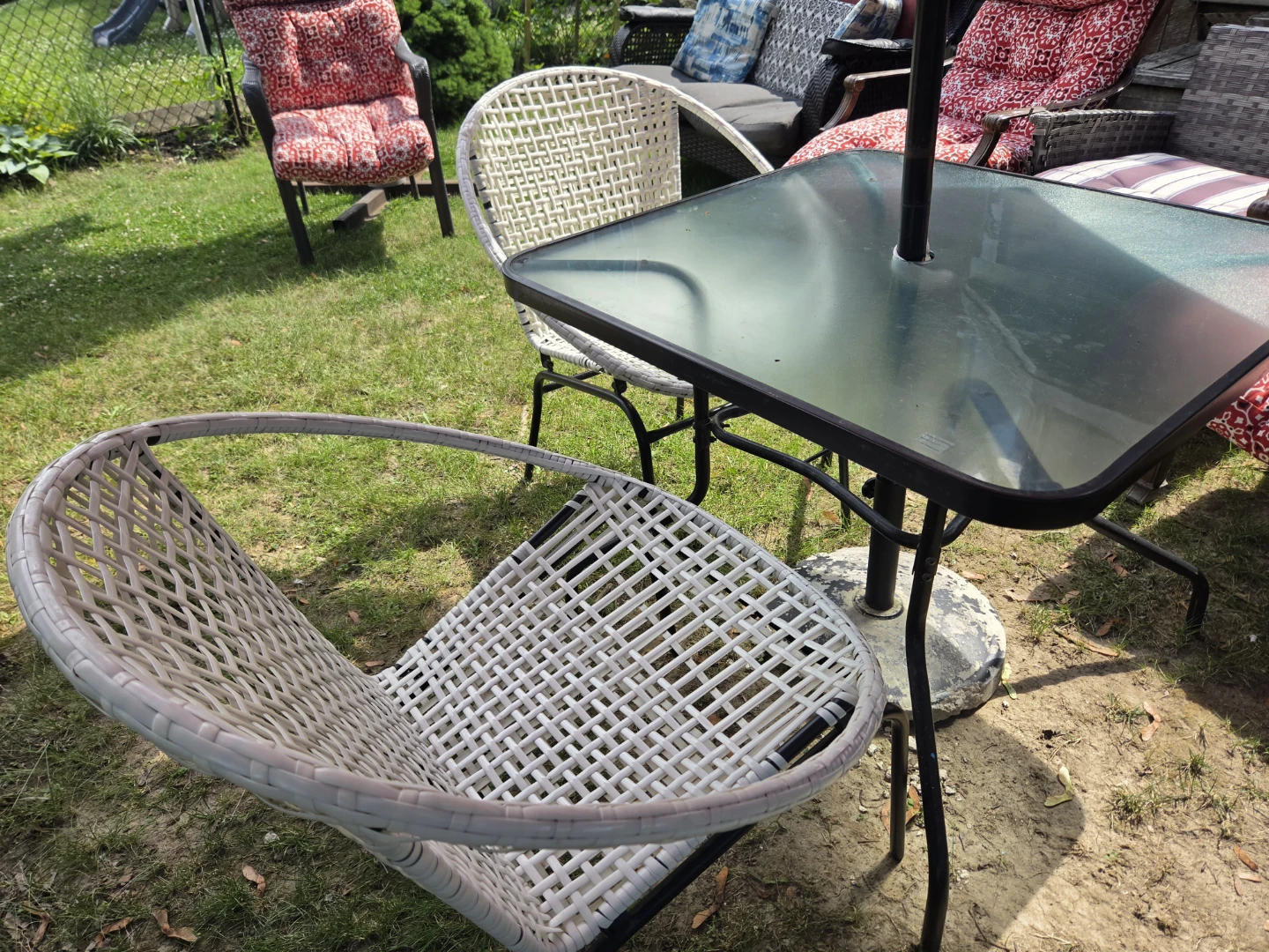 Patio Dining Set with Glass Table and Wicker Chairs