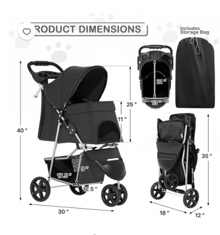 MoNiBloom Foldable Pet Stroller - Black - photo 2