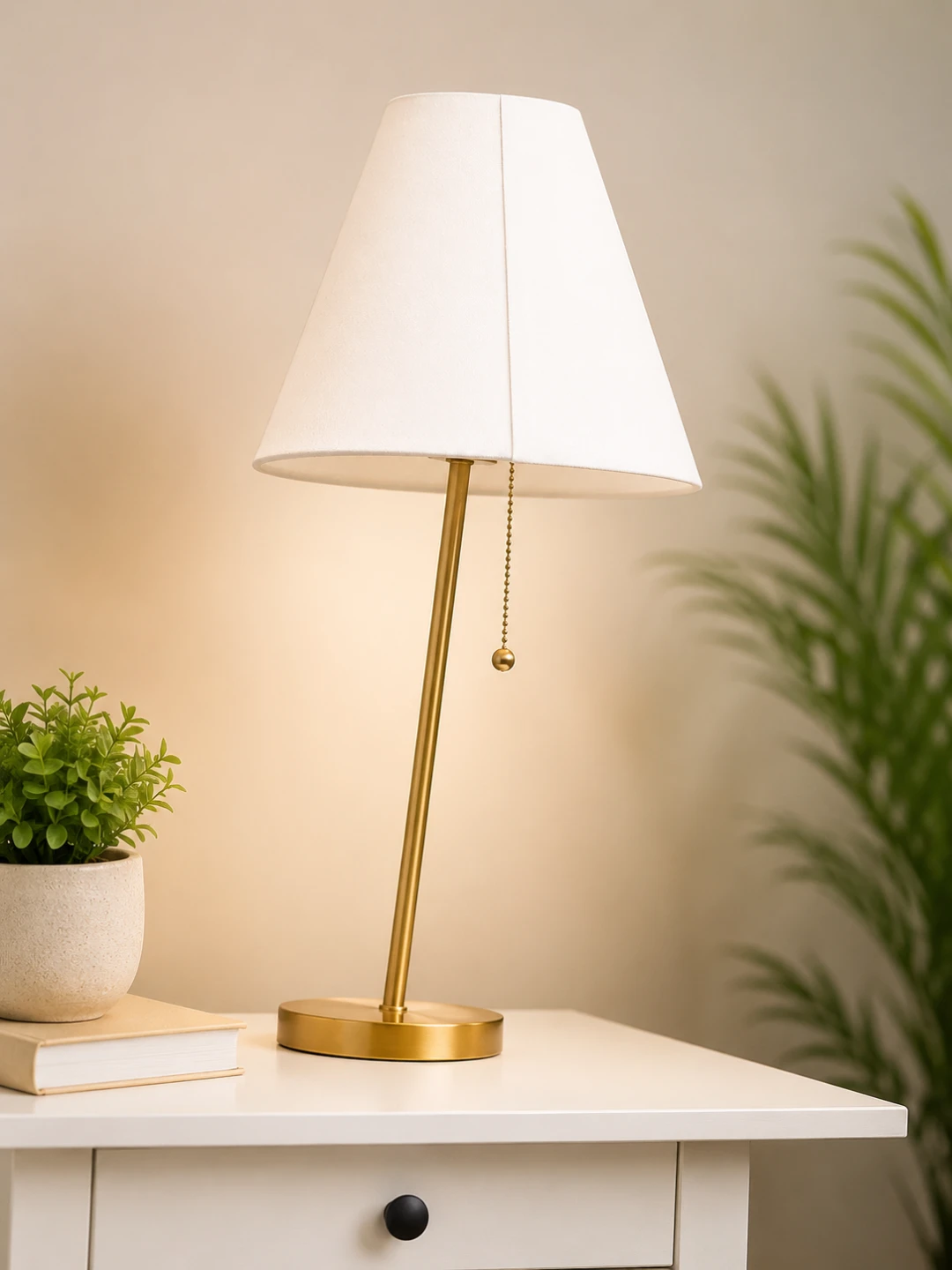 Brass Accent Table Lamp with White Shade