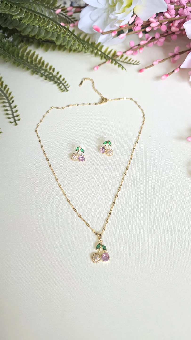 Cherry Necklace and Earrings Set - photo 5