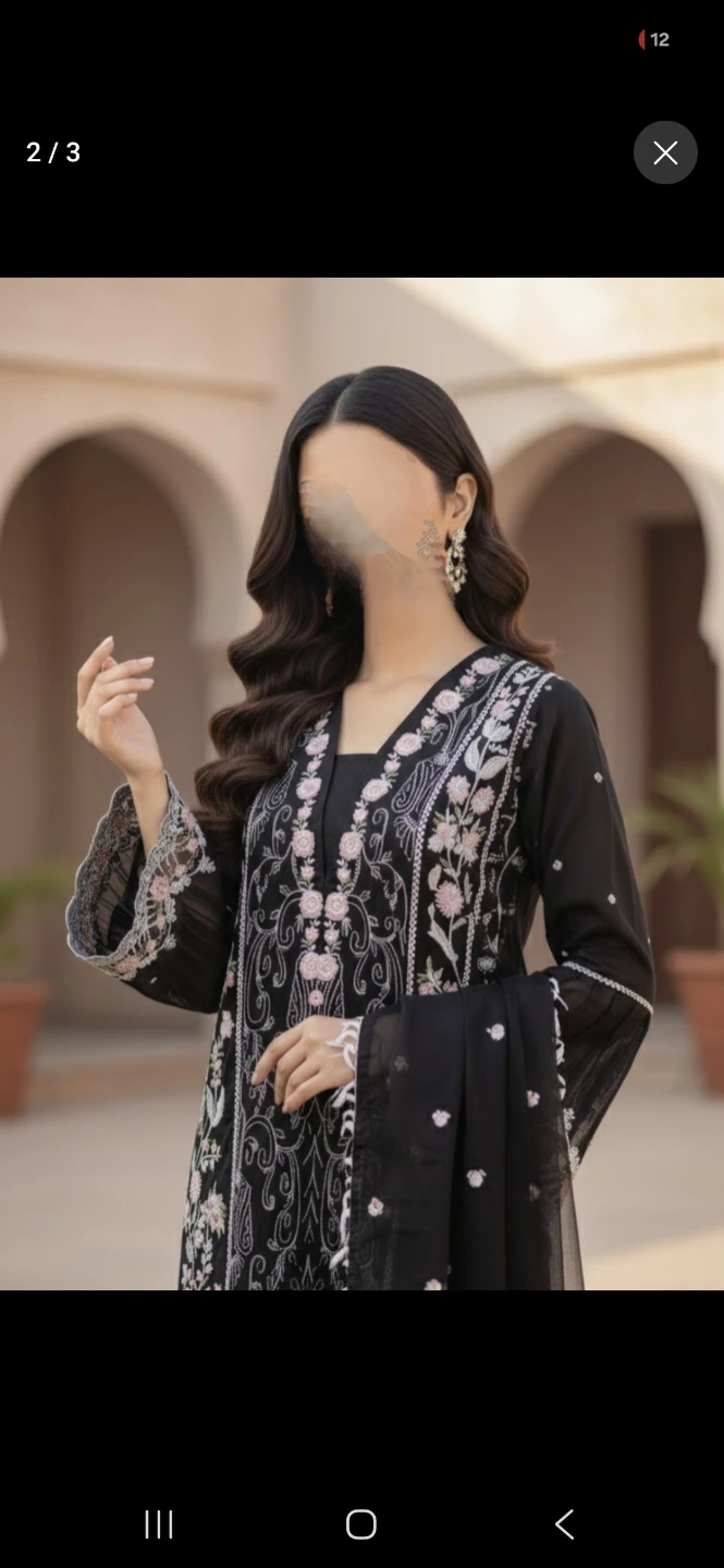 NEW Black Embroidered Lawn Suit with Dupatta - photo 3