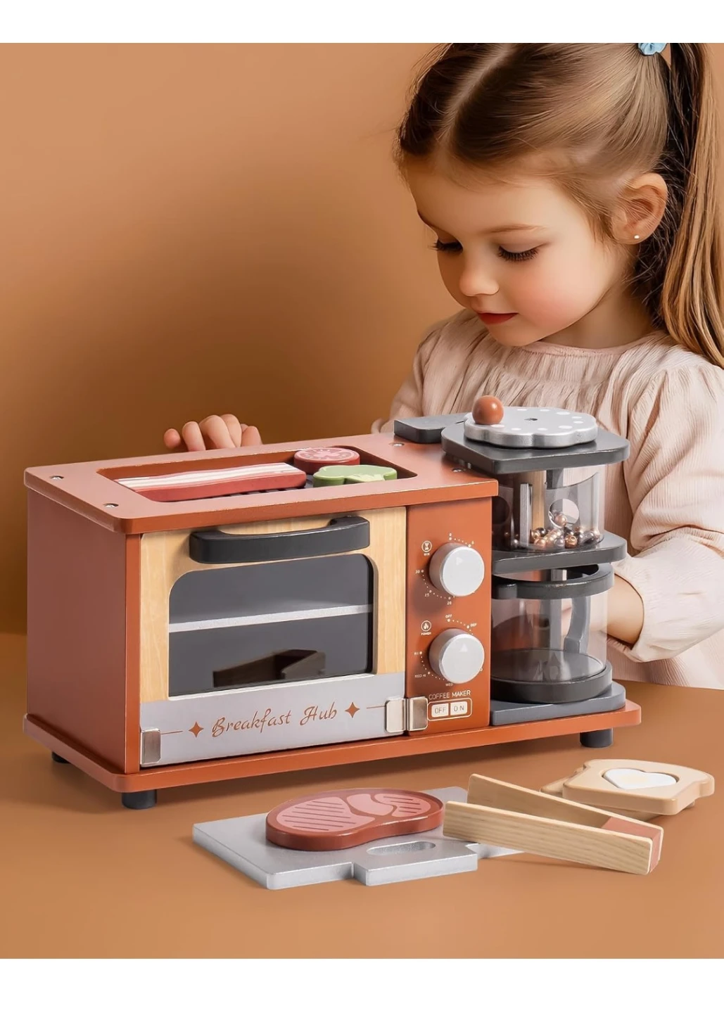 Wooden Breakfast Hub Toy with Coffee Maker and Toaster