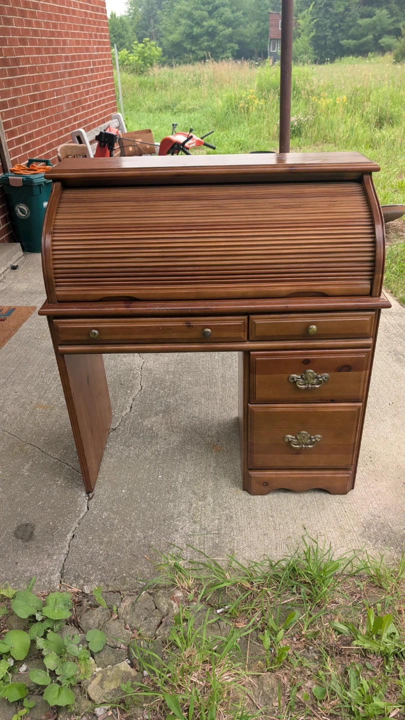 Vintage Wooden Roll Top Desk - photo 4