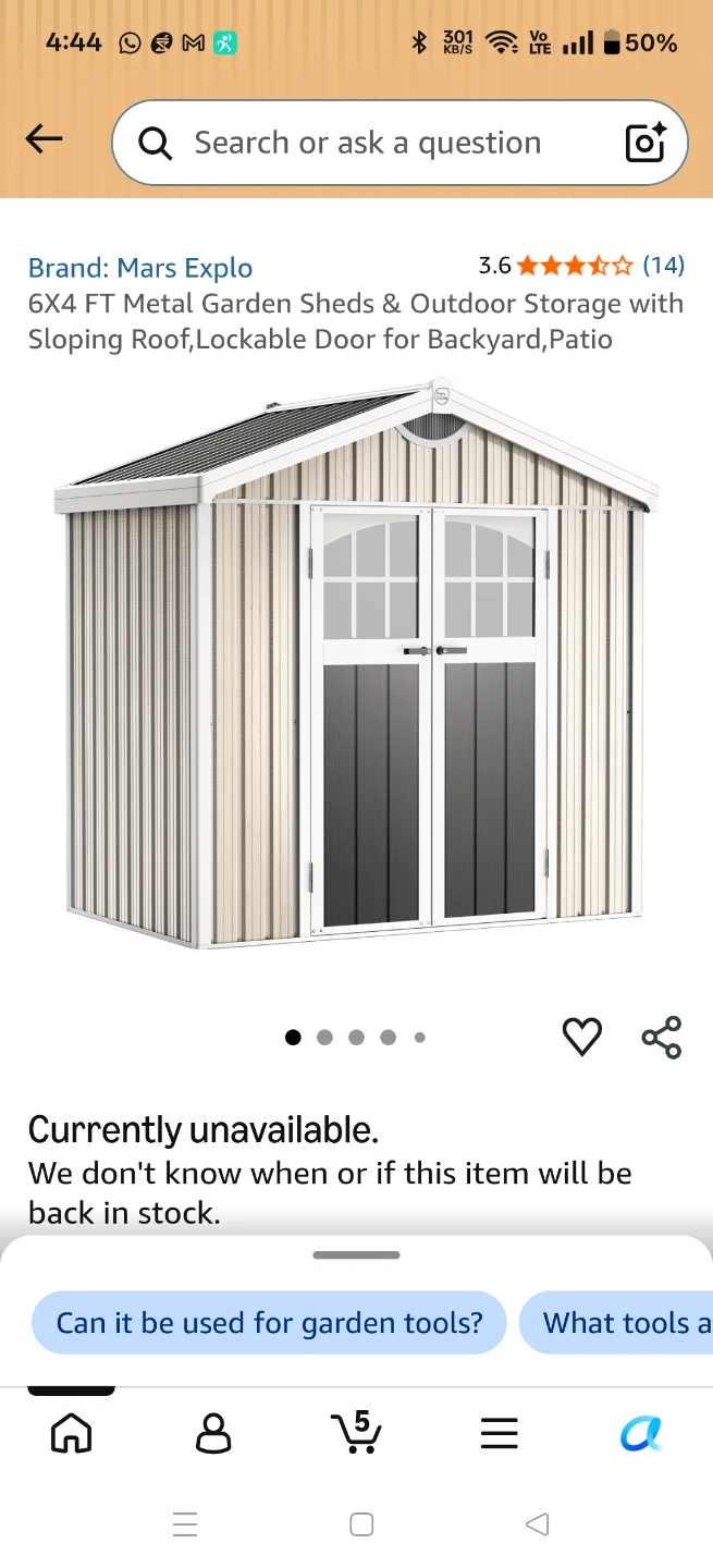 Mars Explo 6x4 FT Metal Garden Shed with Lockable Door