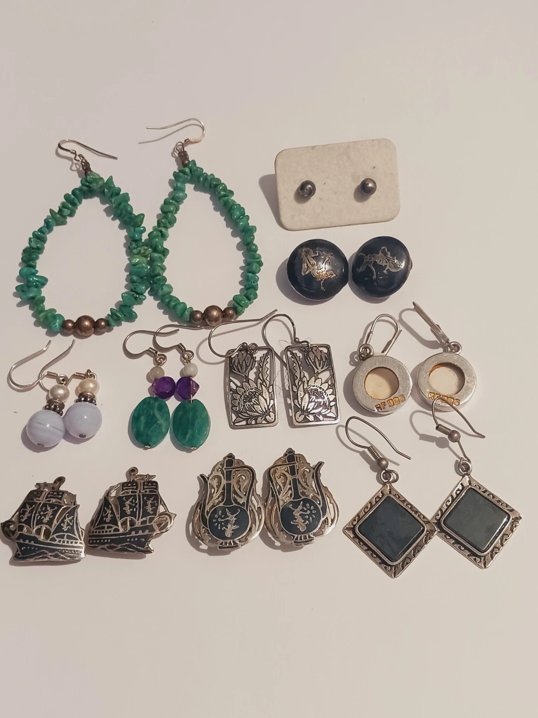 LOT OF 10 × PAIRS OF STERLING SILVER EARRINGS - photo 2