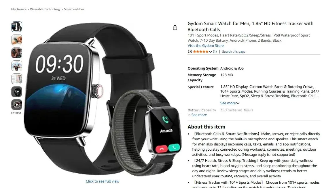 Gydom Smart Watch for Men, 1.85" HD Fitness Tracker
