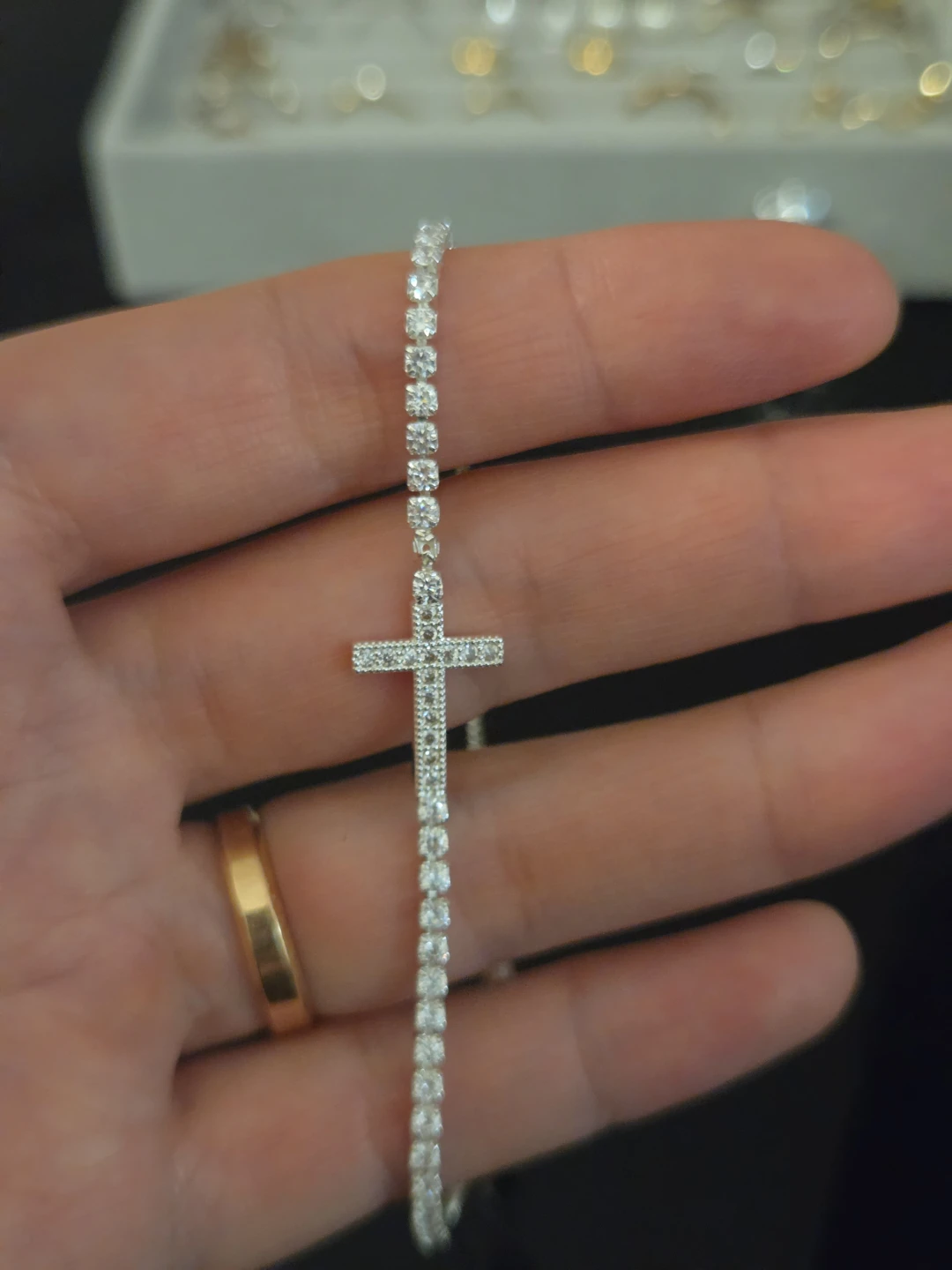 Cross Tennis Bracelet with Rhinestones
