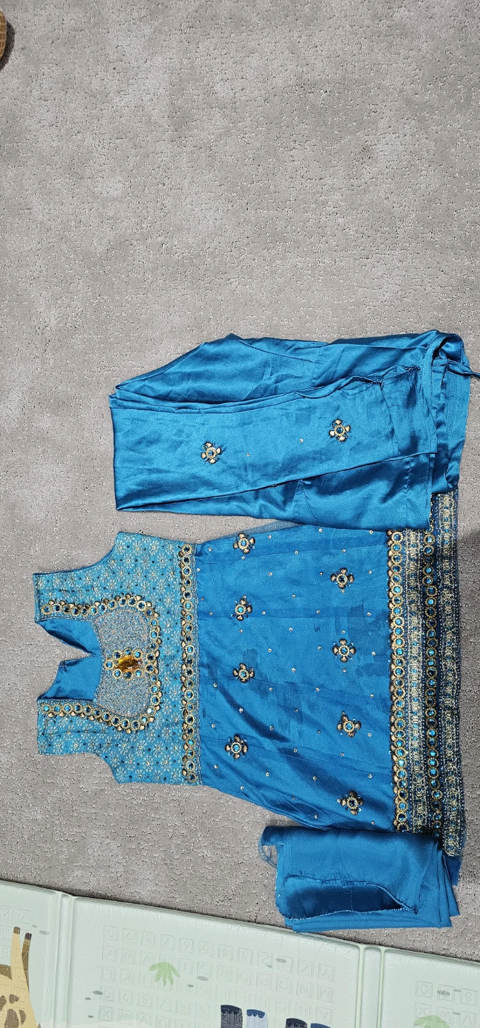 Turquoise Embellished Kameez Shalwar Set