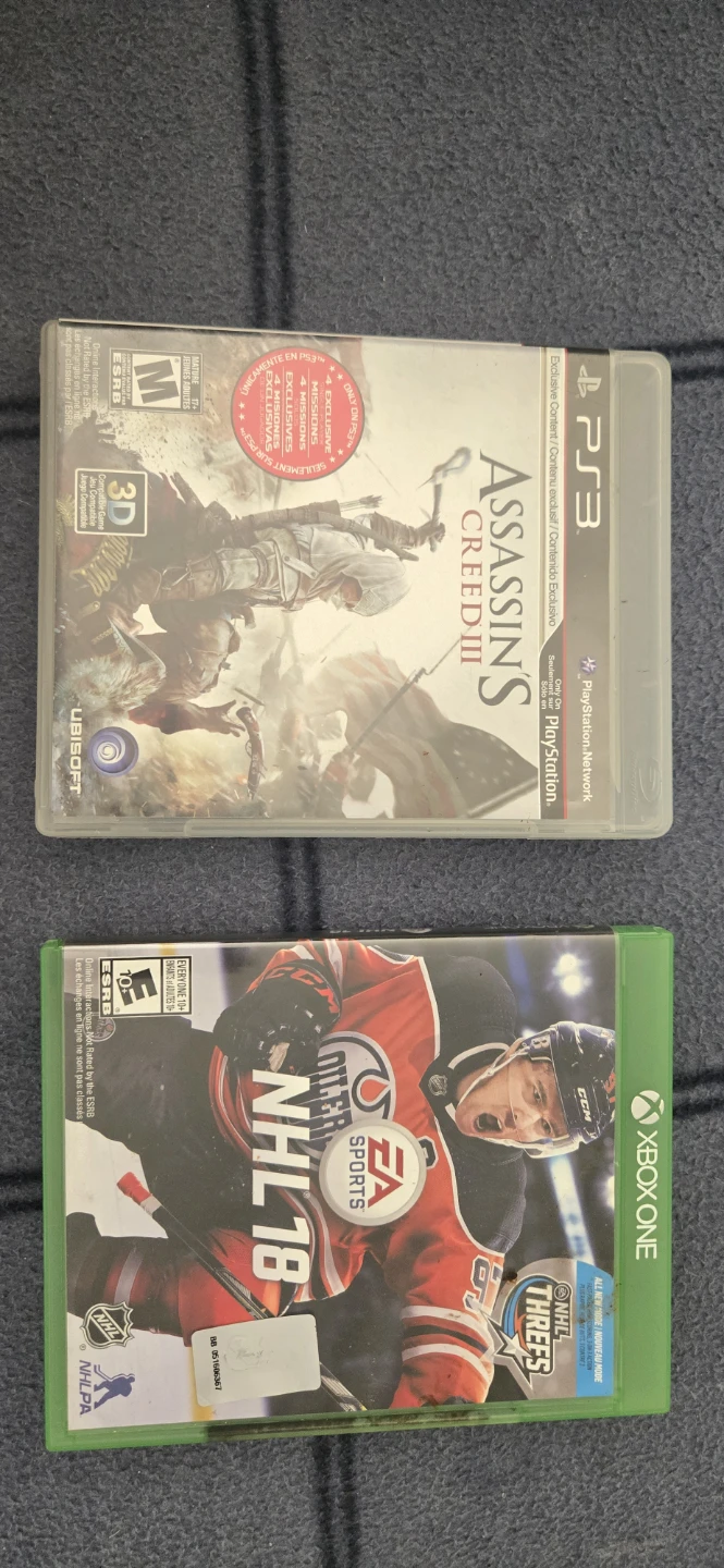 Assassin's Creed III (PS3) & NHL 18 (Xbox One) Video Games