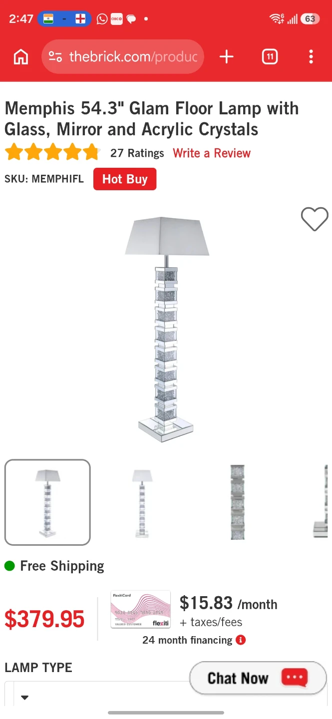 Memphis 54.3" Glam Floor Lamp - Glass, Mirror & Acrylic Crystals - photo 2