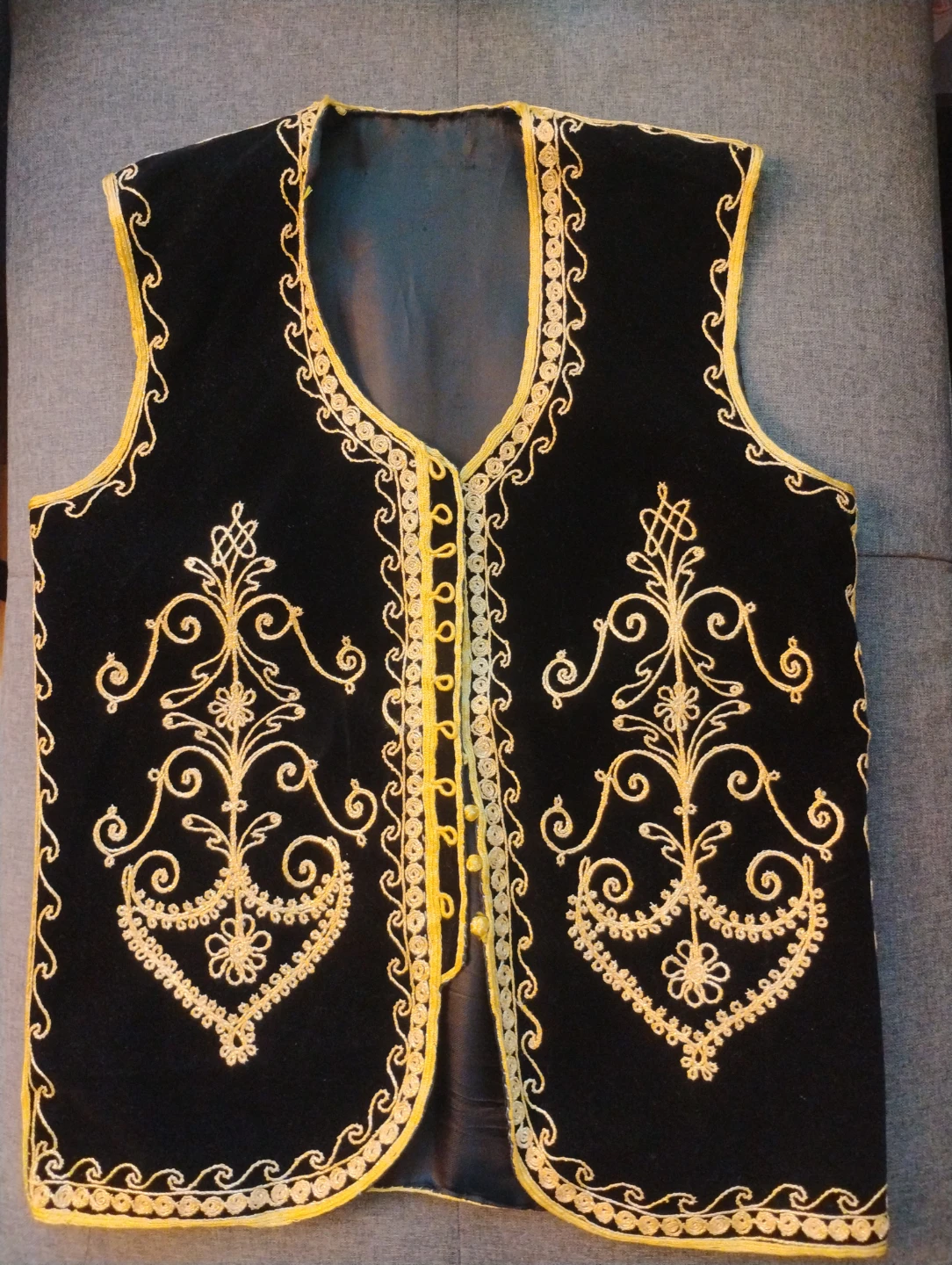 Black Embroidered Vest with Gold Trim