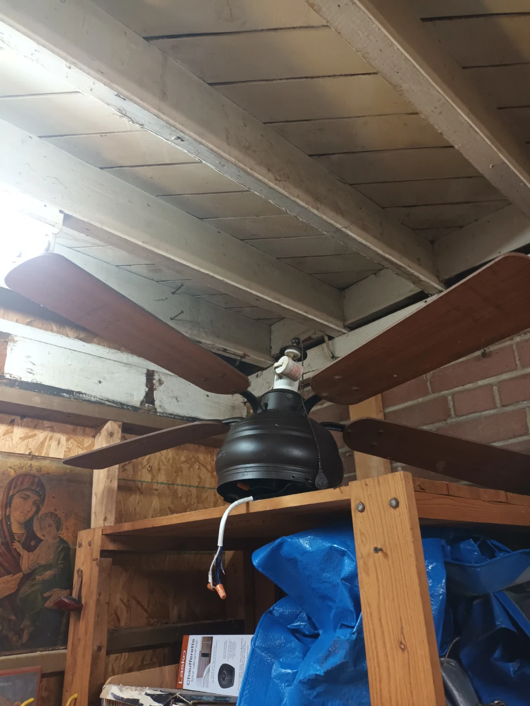 Brown Ceiling Fan with Wooden Blades