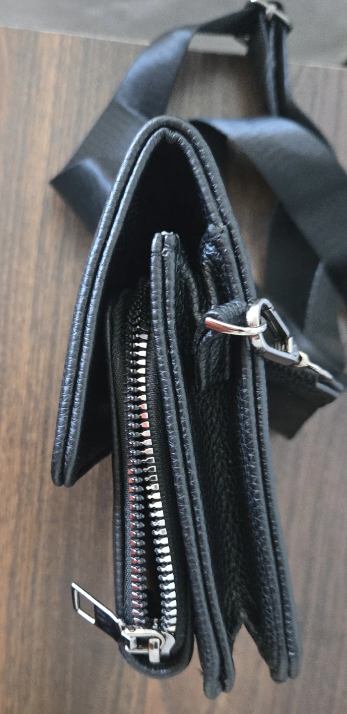 Black Faux Leather Crossbody Bag with Zipper Pockets - photo 2