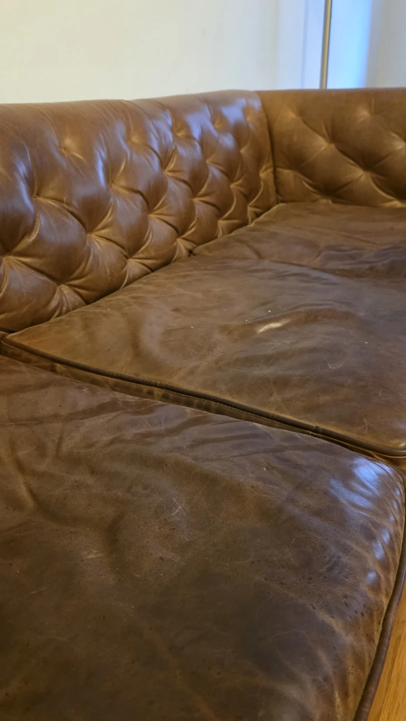 Brown Leather Tufted Sofa - photo 2