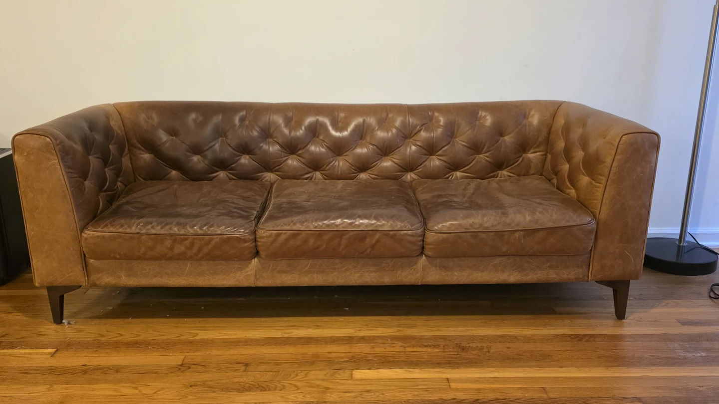 Brown Leather Tufted Sofa - photo 3