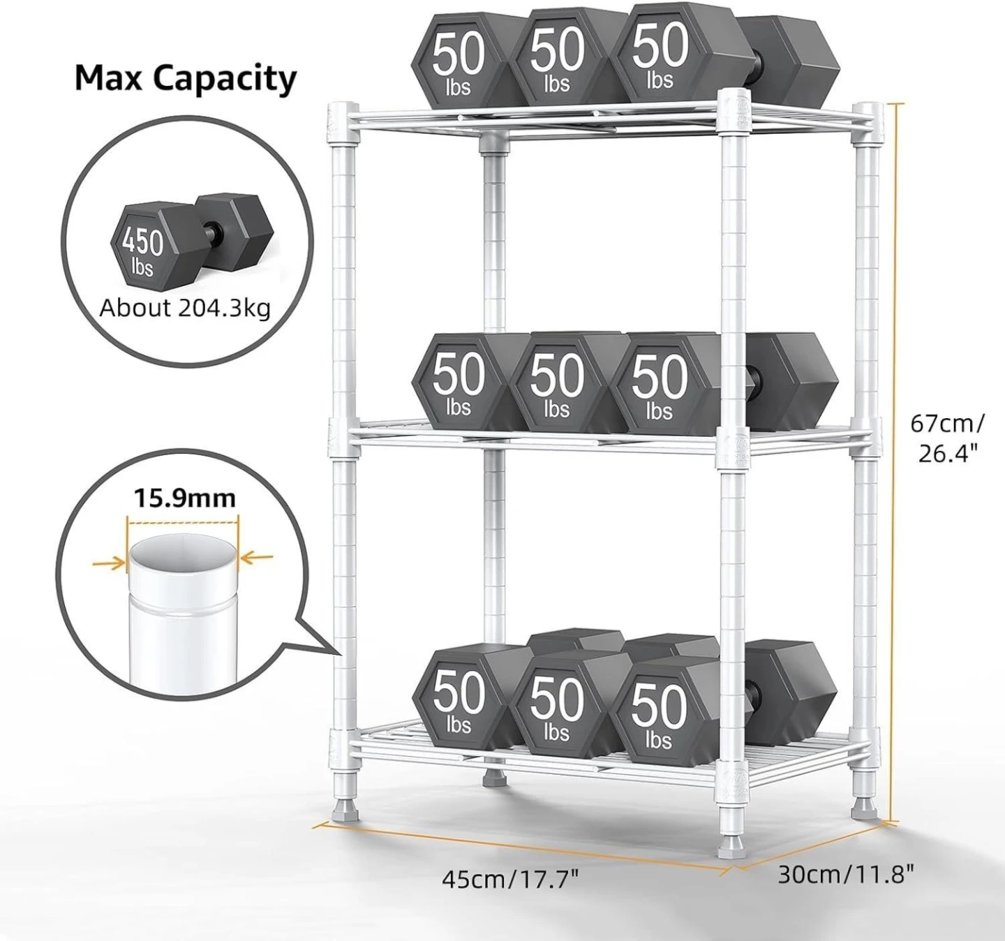 3-Tier White Wire Shelving Unit - photo 2