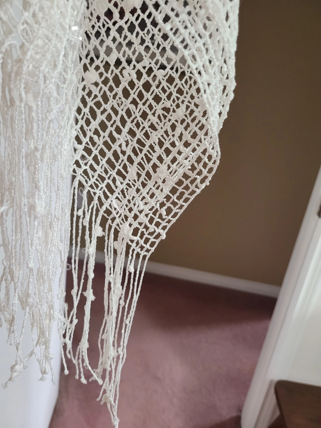 White Open Knit Poncho with Fringe - photo 3