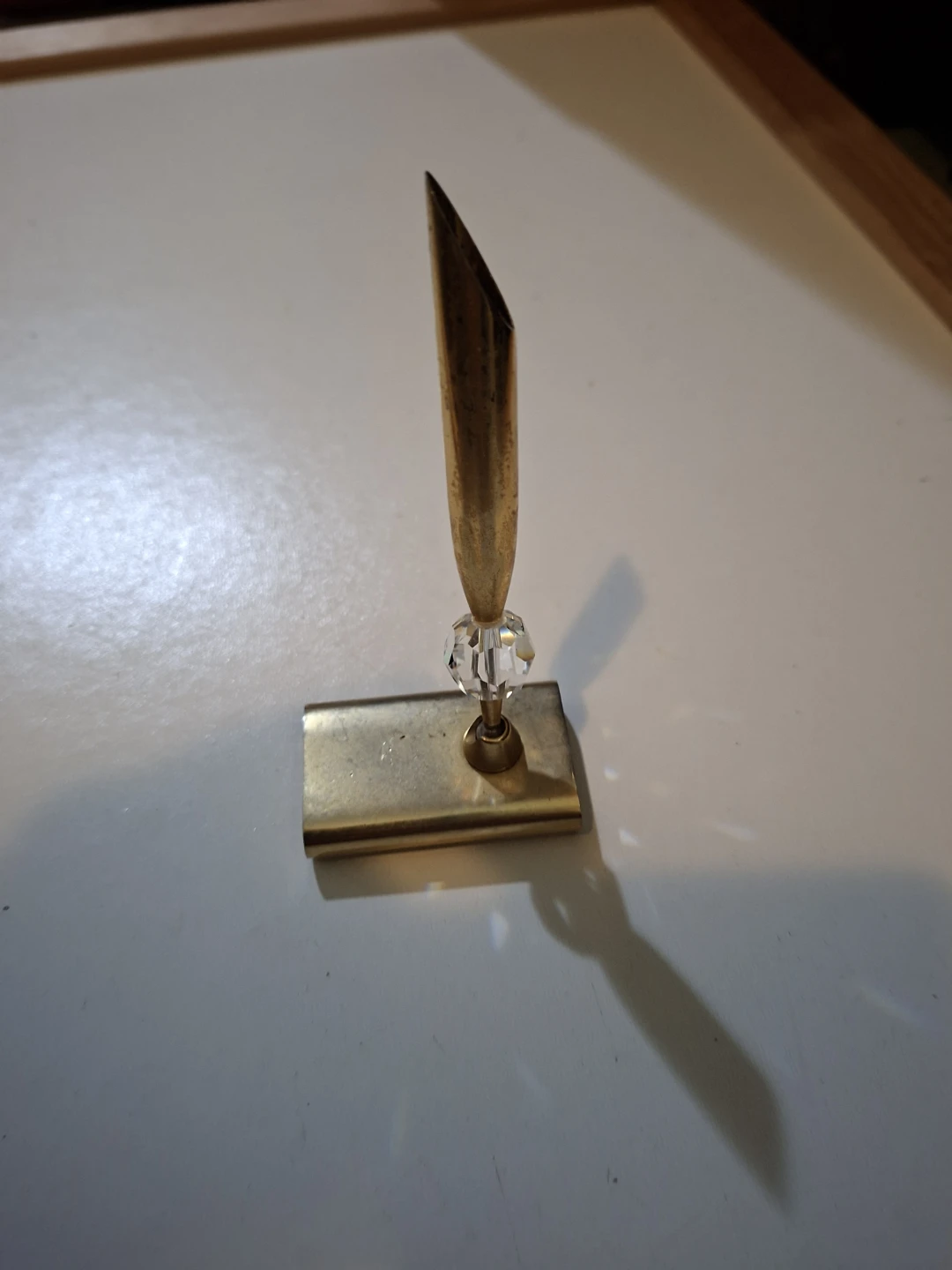 Vintage Brass Quill Pen Holder with Crystal Accent - photo 2