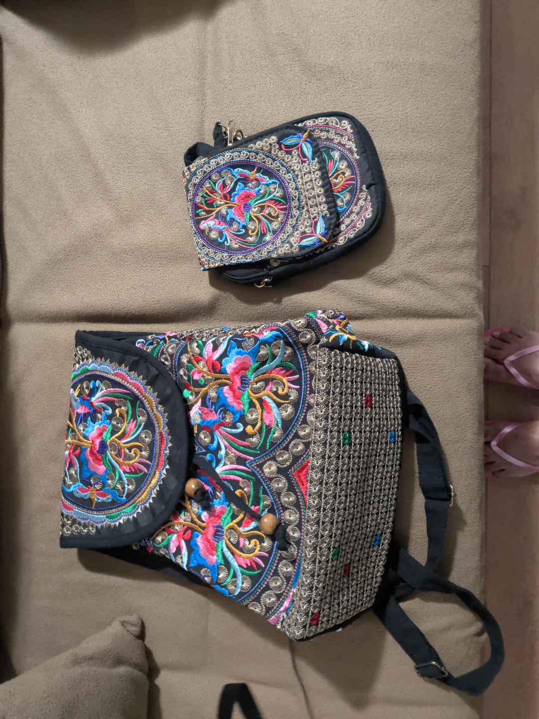 Embroidered Backpack and Matching cross body  Pouch Set