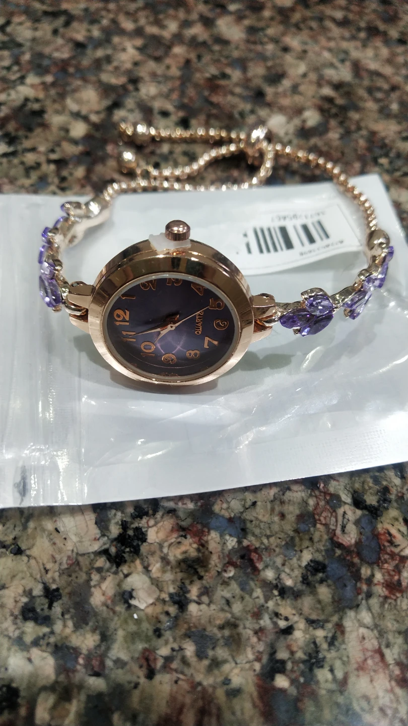 Rose Gold Quartz Watch with Purple Accents