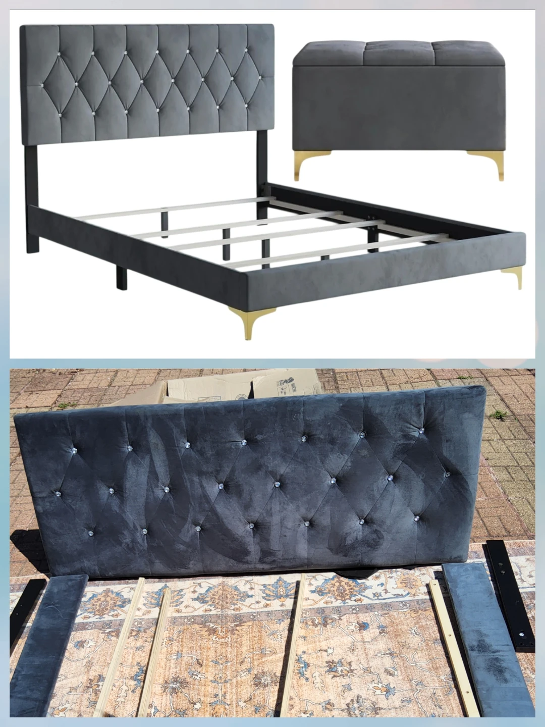 Alresford Gray Queen Bed headboard With Bench Upholstered
