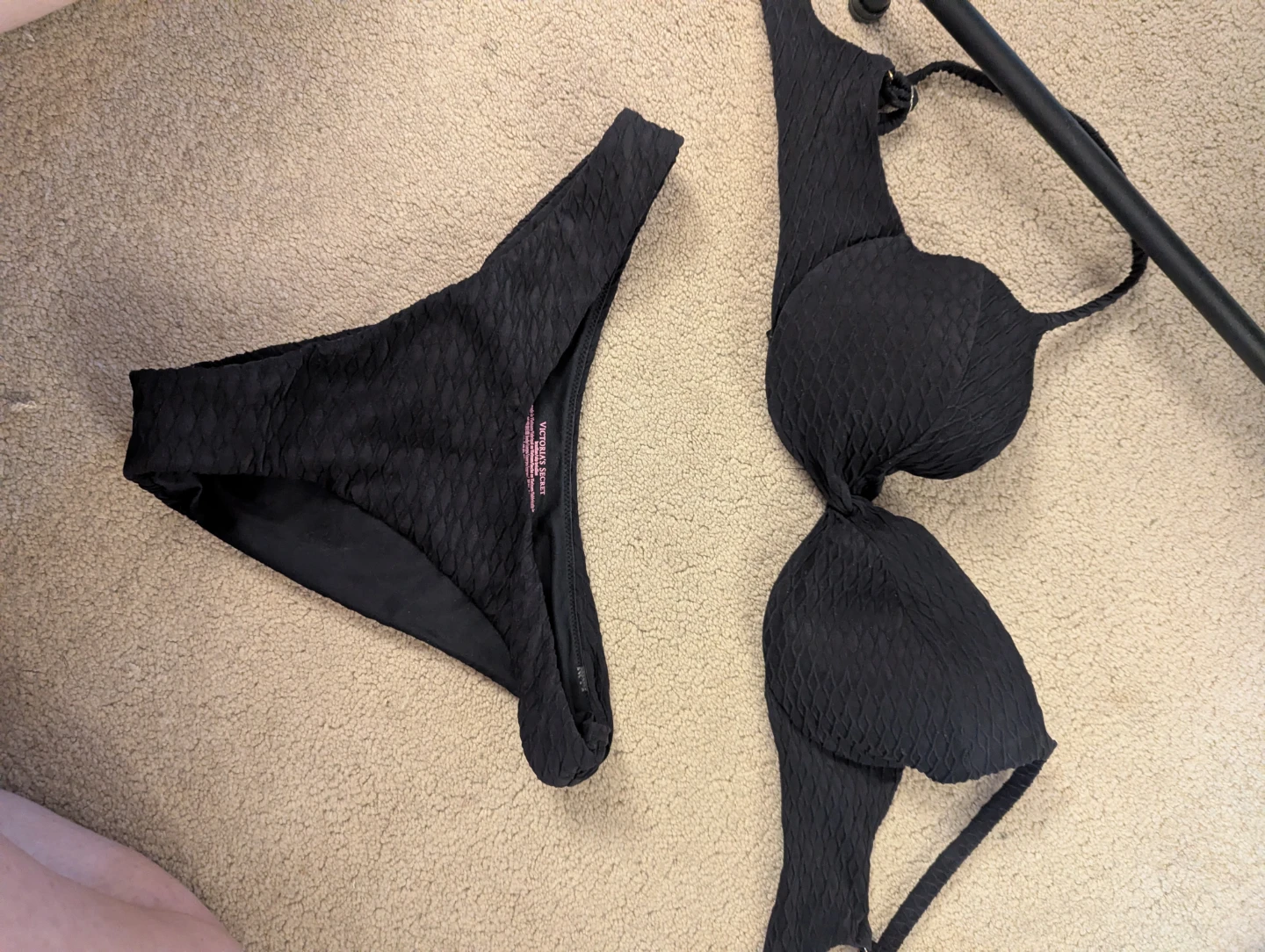 Victoria's Secret Black Textured Bikini Top & Bottom Set