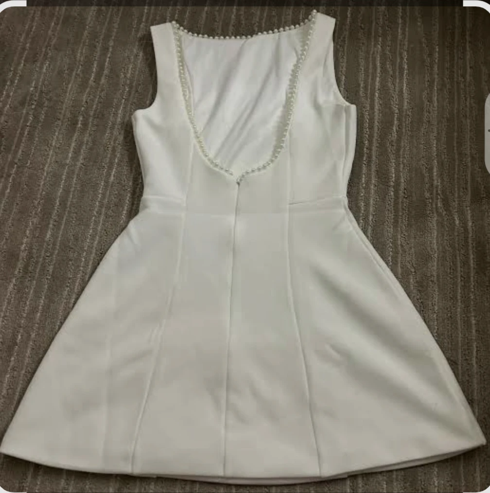 White Sleeveless Dress with Pearl Trim - photo 2