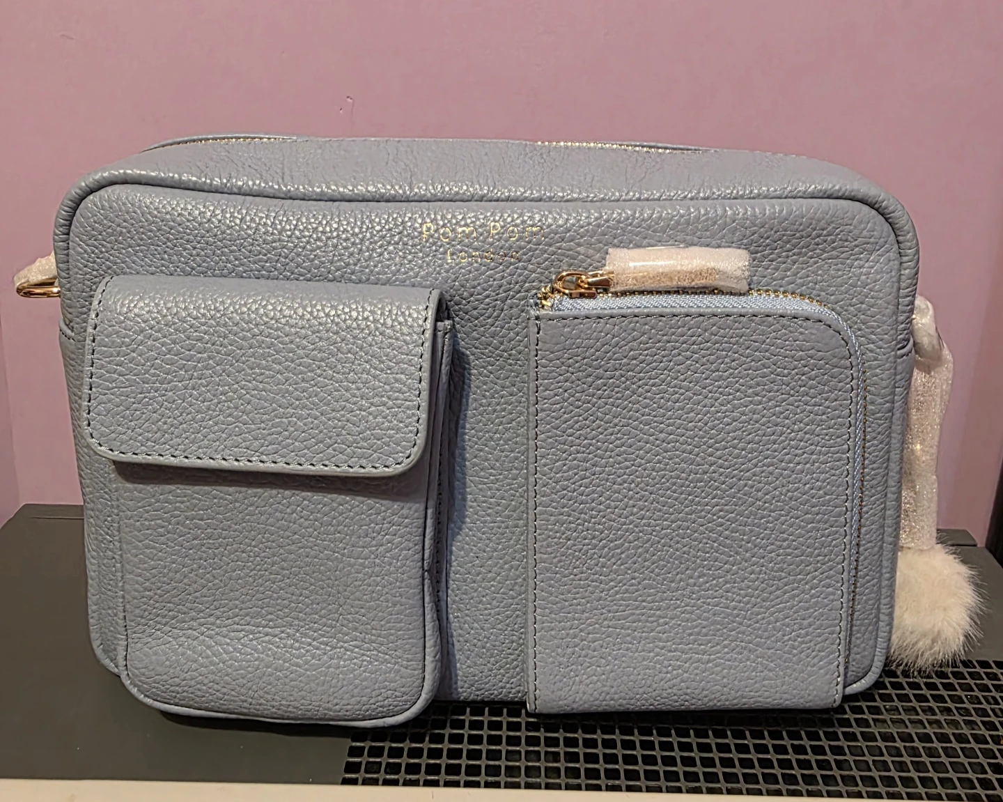 Pom Pom London Light Blue Genuine Leather Crossbody Bag
