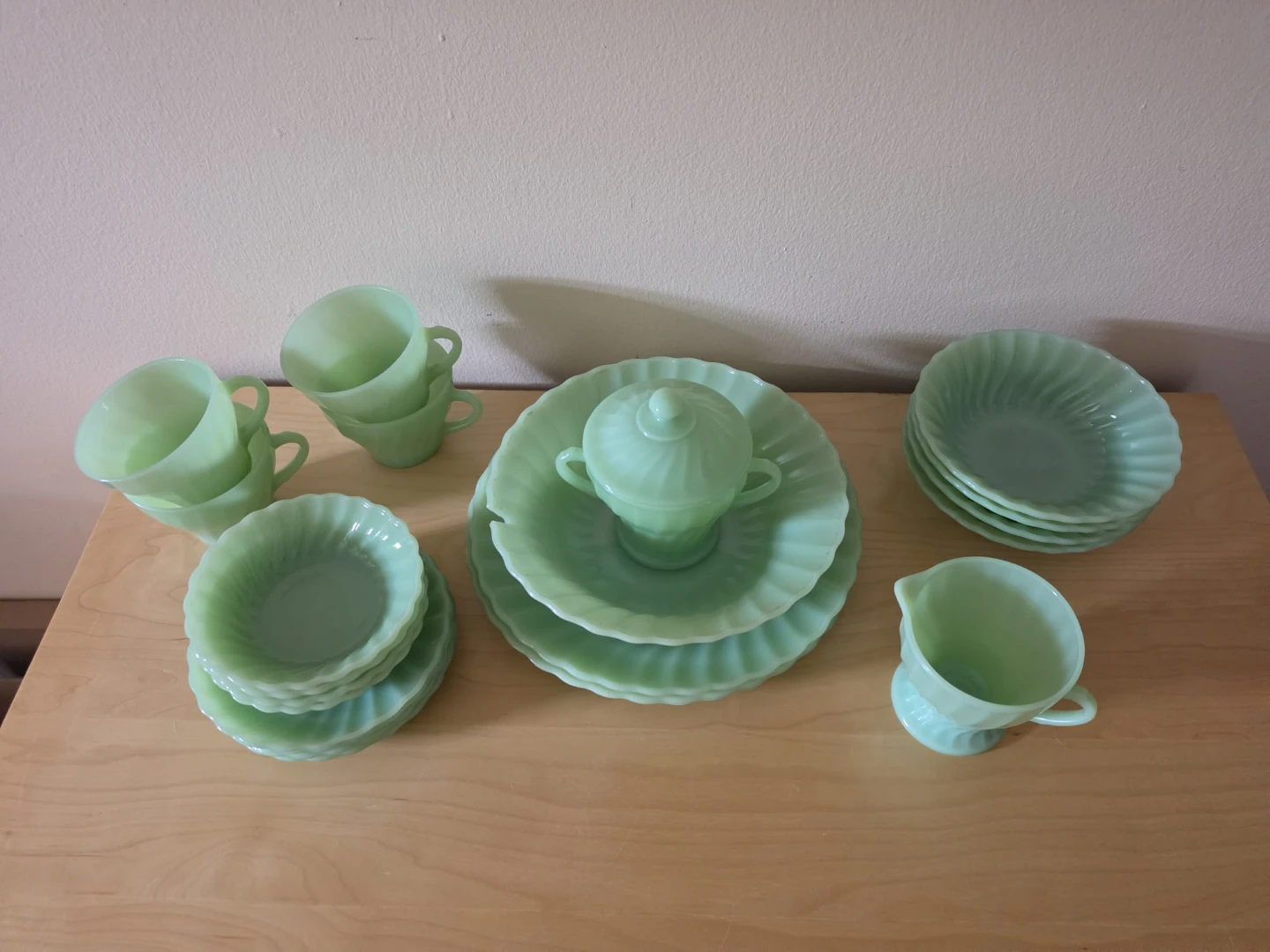 Vintage Anchor Hocking Fire-King Jadeite "Swirl" Dinnerware Set - photo 4
