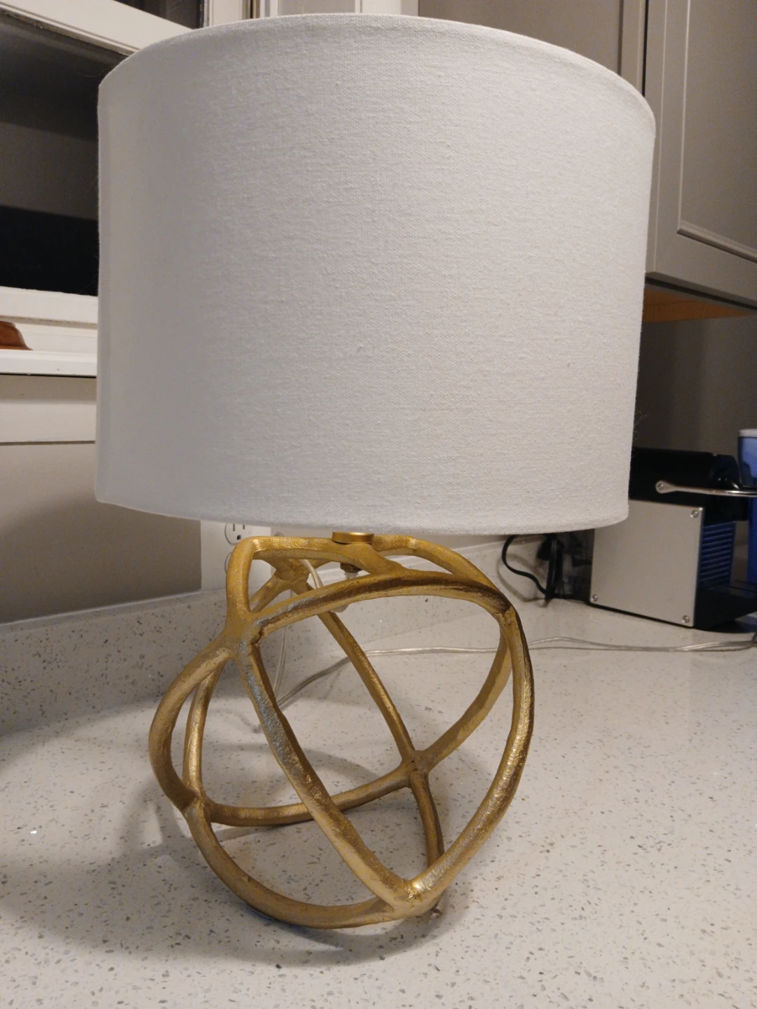 Gold Geometric Table Lamp with White Drum Shade - photo 2