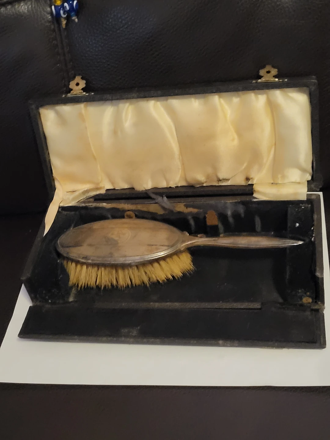 Vintage STERLING Merlyn Boar Bristle Hair Brush with Case - photo 4