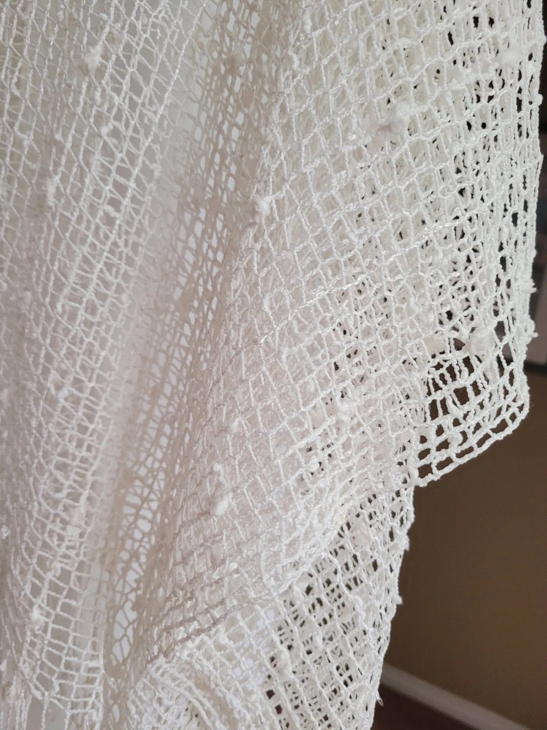 White Open Knit Poncho with Fringe - photo 2