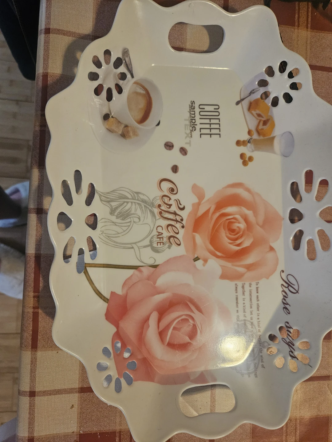 Decorative Serving Tray with Roses and Coffee Theme