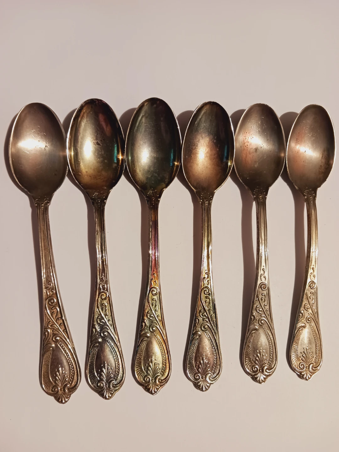 800 Silver Stamped Set of 6 Antique Ornate Spoons