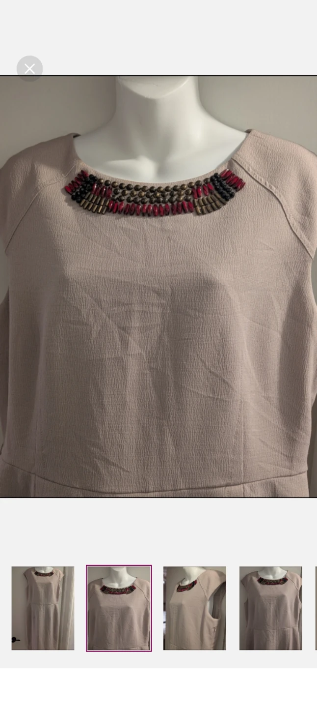 Women's Jones New York Beige Dress with Embellished Neckline.