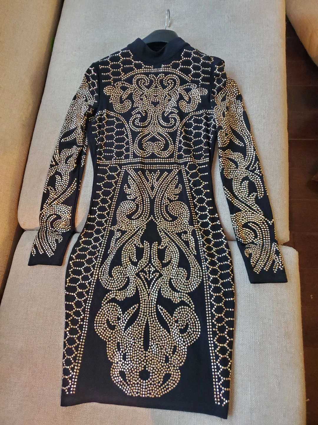 Chelsea Black Embellished Long Sleeve Mini Dress