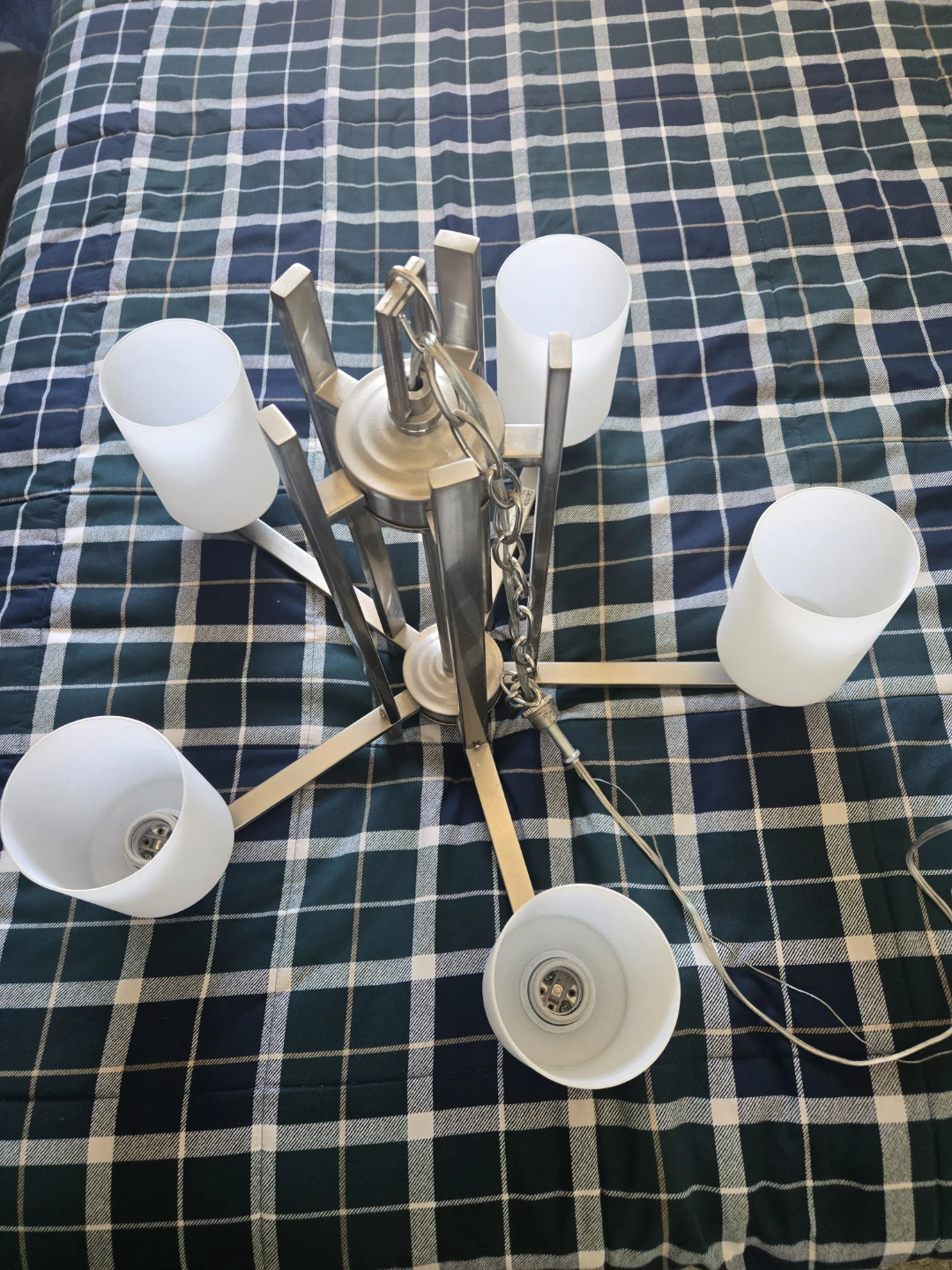 Metal Chandelier Fixture with Frosted Glass Shades