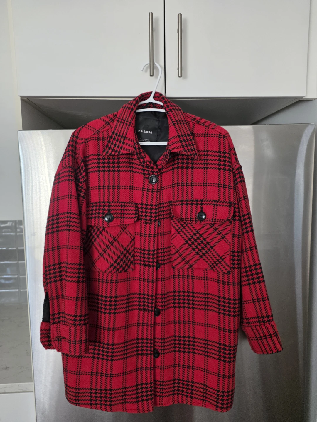 Pull & Bear Red Plaid Shacket Size S - photo 3