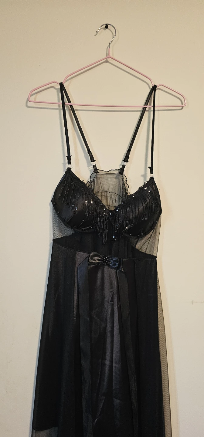 Black Beaded Fringe Lingerie Nightgown