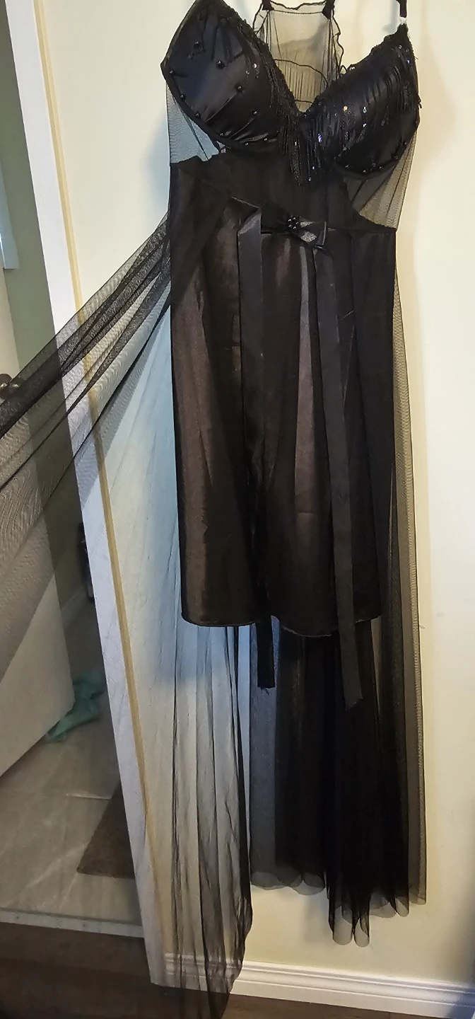 Black Beaded Fringe Lingerie Nightgown - photo 3
